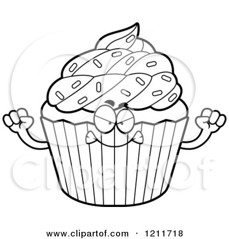Cartoon of a Black and White Mad Sprinkled Cupcake Mascot - Royalty Free Vector Clipart by Cory Thoman