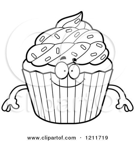 Cartoon of a Black and White Happy Sprinkled Cupcake Mascot - Royalty Free Vector Clipart by Cory Thoman