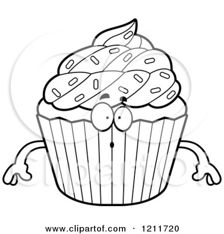 Cartoon of a Black and White Surprised Sprinkled Cupcake Mascot - Royalty Free Vector Clipart by Cory Thoman