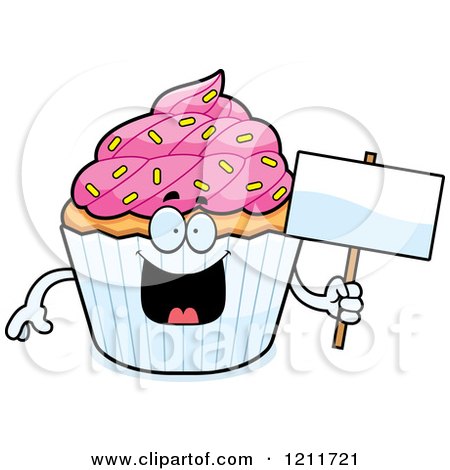 Cartoon of a Sprinkled Cupcake Mascot Holding a Sign - Royalty Free Vector Clipart by Cory Thoman