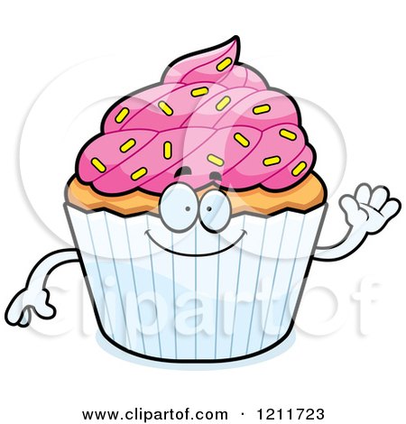 Cartoon of a Waving Sprinkled Cupcake Mascot - Royalty Free Vector Clipart by Cory Thoman