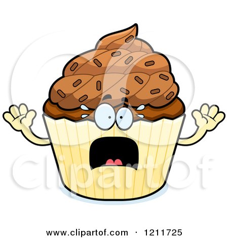 Cartoon of a Scared Chocolate Sprinkled Cupcake Mascot - Royalty Free Vector Clipart by Cory Thoman