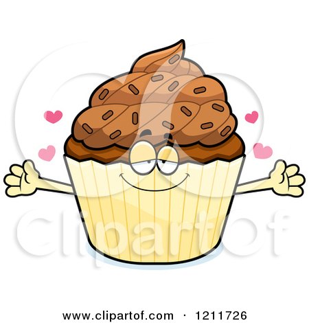 Cartoon of a Loving Chocolate Sprinkled Cupcake Mascot Wanting a Hug - Royalty Free Vector Clipart by Cory Thoman