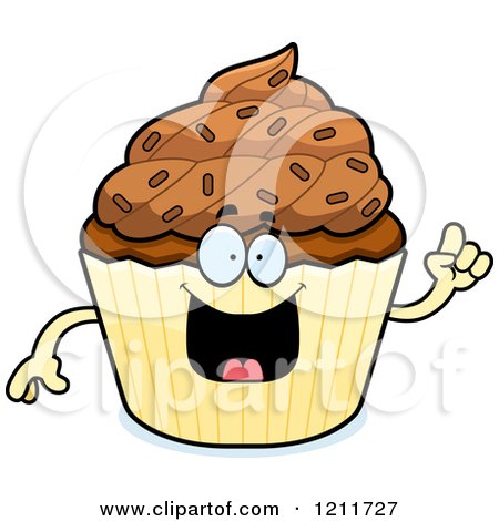 Cartoon of a Smart Chocolate Sprinkled Cupcake Mascot with an Idea - Royalty Free Vector Clipart by Cory Thoman