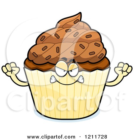 Cartoon of a Mad Chocolate Sprinkled Cupcake Mascot - Royalty Free Vector Clipart by Cory Thoman