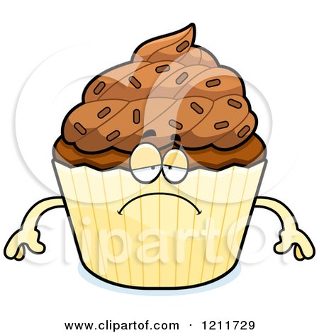 Cartoon of a Depressed Chocolate Sprinkled Cupcake Mascot - Royalty Free Vector Clipart by Cory Thoman