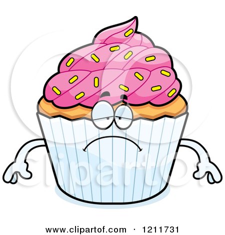 Cartoon of a Depressed Sprinkled Cupcake Mascot - Royalty Free Vector Clipart by Cory Thoman