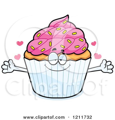 Cartoon of a Loving Sprinkled Cupcake Mascot Wanting a Hug - Royalty Free Vector Clipart by Cory Thoman