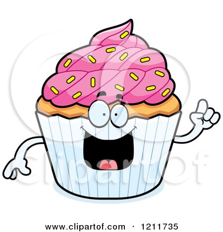 Cartoon of a Smart Sprinkled Cupcake Mascot with an Idea - Royalty Free Vector Clipart by Cory Thoman