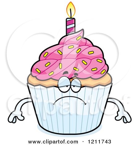 Cartoon of a Depressed Birthday Cupcake Mascot - Royalty Free Vector Clipart by Cory Thoman