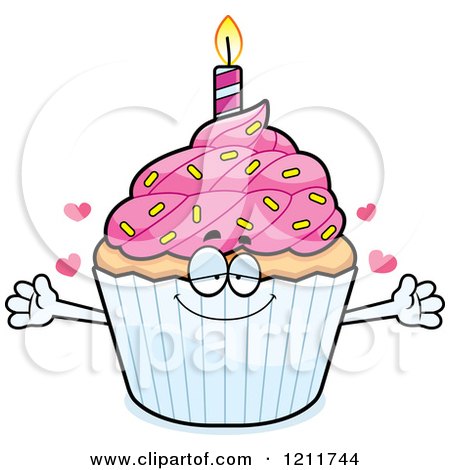 Cartoon of a Loving Birthday Cupcake Mascot Wanting a Hug - Royalty Free Vector Clipart by Cory Thoman