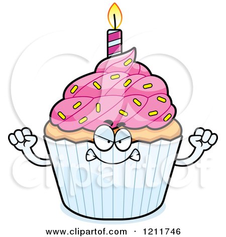 Cartoon of a Mad Birthday Cupcake Mascot - Royalty Free Vector Clipart by Cory Thoman