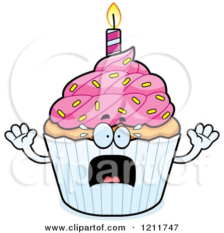 Cartoon of a Scared Birthday Cupcake Mascot - Royalty Free Vector Clipart by Cory Thoman