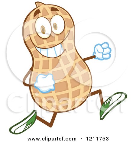 Cartoon of a Happy Peanut Mascot Running - Royalty Free Vector Clipart by Hit Toon