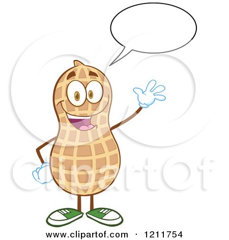 Cartoon of a Happy Peanut Mascot Talking and Waving - Royalty Free Vector Clipart by Hit Toon