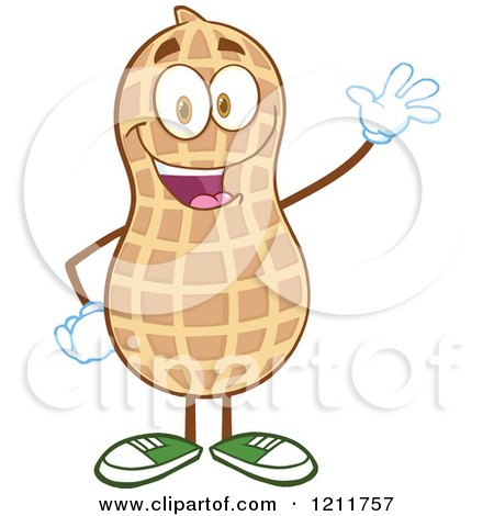 Cartoon of a Happy Peanut Mascot Waving - Royalty Free Vector Clipart by Hit Toon