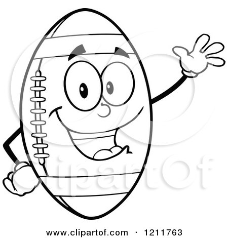 Cartoon of an Outlined American Football Mascot Waving - Royalty Free Vector Clipart by Hit Toon