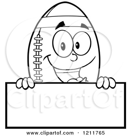 Cartoon of an Outlined American Football Mascot over a Sign - Royalty Free Vector Clipart by Hit Toon