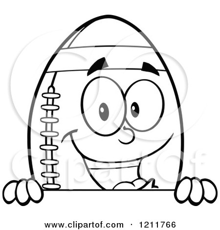 Cartoon of an Outlined American Football Mascot over a Sign 2 - Royalty Free Vector Clipart by Hit Toon