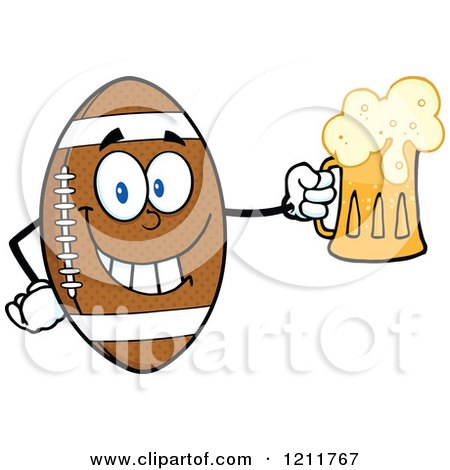 Cartoon of a American Football Mascot Holding a Beer - Royalty Free Vector Clipart by Hit Toon
