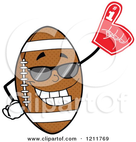 Cartoon of an American Football Mascot Wearing Sunglasses and a Foam Finger - Royalty Free Vector Clipart by Hit Toon