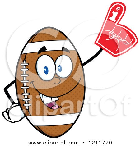 Cartoon of an American Football Mascot Wearing a Foam Finger - Royalty Free Vector Clipart by Hit Toon
