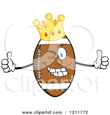 Cartoon of a Crowned American Football Mascot Holding Two Thumbs up - Royalty Free Vector Clipart by Hit Toon