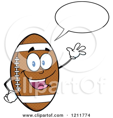Cartoon of an American Football Mascot Waving and Talking - Royalty Free Vector Clipart by Hit Toon