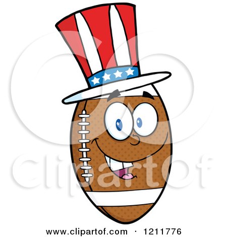 Cartoon of an American Football Mascot Wearing a Patriotic Hat - Royalty Free Vector Clipart by Hit Toon
