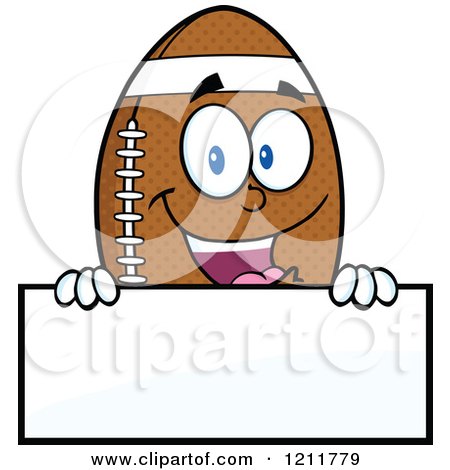 Cartoon of an American Football Mascot over a Sign - Royalty Free Vector Clipart by Hit Toon