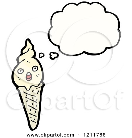 Cartoon of an Ice Cream Cone Thinking - Royalty Free Vector Illustration by lineartestpilot