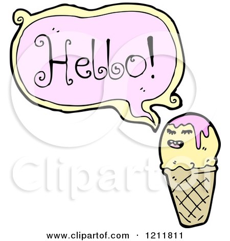 Cartoon of an Ice Cream Cone Speaking Hello - Royalty Free Vector Illustration by lineartestpilot