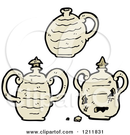 Cartoon of Clay Jars - Royalty Free Vector Illustration by lineartestpilot