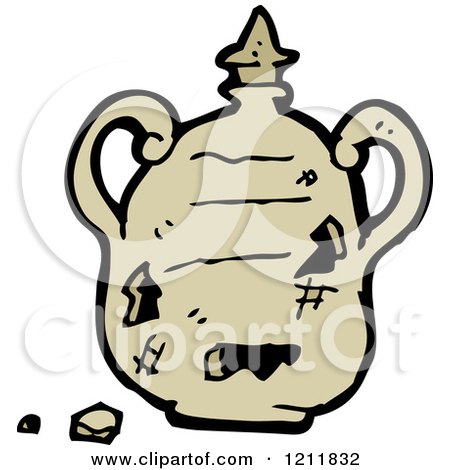 Cartoon of a Broken Clay Jar - Royalty Free Vector Illustration by lineartestpilot