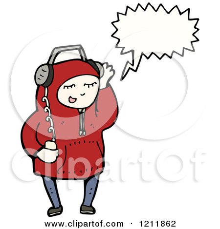 Cartoon of a Kid Listening to Headphones - Royalty Free Vector Illustration by lineartestpilot