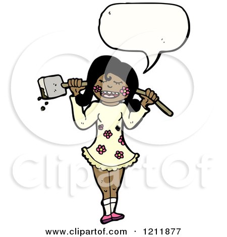 Cartoon of a Girl Speaking and Holding a Sledge Hammer - Royalty Free Vector Illustration by lineartestpilot