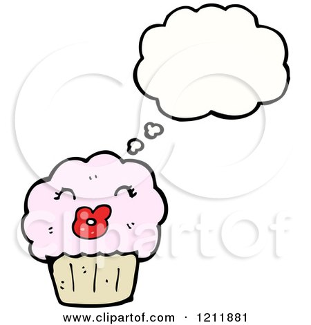 Cartoon of a Thinking Cupcake - Royalty Free Vector Illustration by lineartestpilot