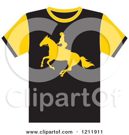 Clipart of a Black T Shirt with a Horse Back Rider - Royalty Free Vector Illustration by Lal Perera
