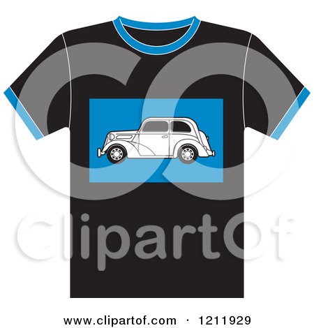 Clipart of a Black T Shirt with a Vintage Ford Car - Royalty Free Vector Illustration by Lal Perera