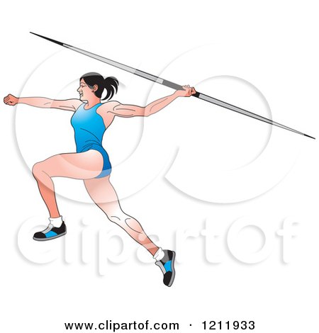 Clipart of a Female Javelin Thrower in a Blue Uniform - Royalty Free Vector Illustration by Lal Perera