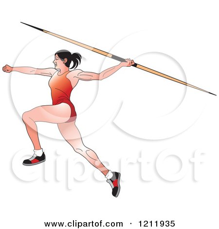 Clipart of a Female Javelin Thrower in a Red Uniform - Royalty Free Vector Illustration by Lal Perera