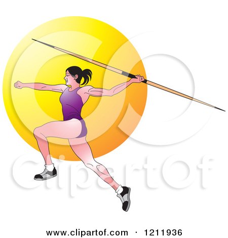 Clipart of a Female Javelin Thrower in a Purple Uniform - Royalty Free Vector Illustration by Lal Perera