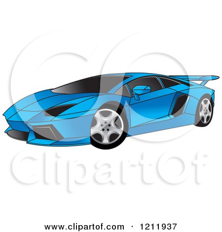 Clipart of a Blue Lamborghini Aventador Sports Car - Royalty Free Vector Illustration by Lal Perera