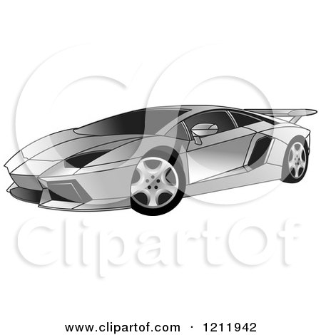 Clipart of a Silver Lamborghini Aventador Sports Car - Royalty Free Vector Illustration by Lal Perera