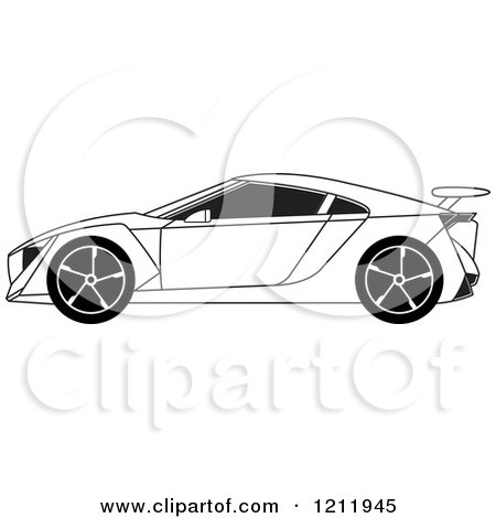 Clipart of a Black and White Sports Car - Royalty Free Vector Illustration by Lal Perera