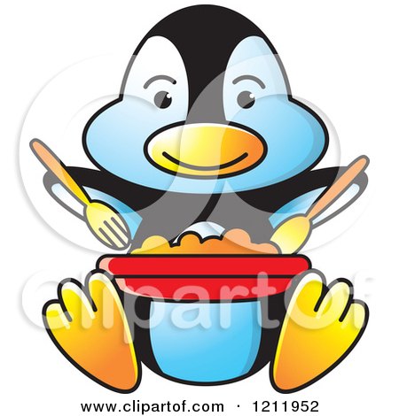 Clipart of a Happy Penguin Eating - Royalty Free Vector Illustration by Lal Perera