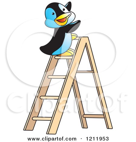 Clipart of a Happy Penguin on a Ladder - Royalty Free Vector Illustration by Lal Perera