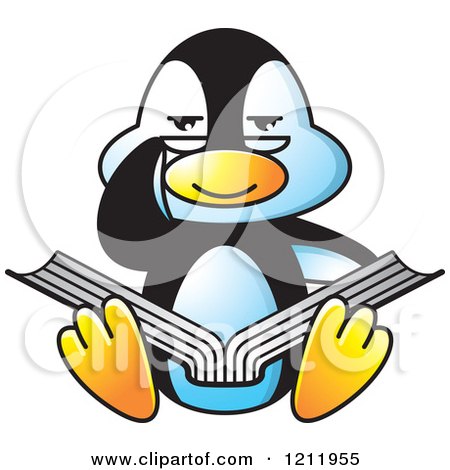 Clipart of a Happy Penguin Reading - Royalty Free Vector Illustration by Lal Perera