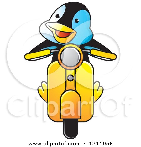 Clipart of a Happy Penguin Driving a Scooter - Royalty Free Vector Illustration by Lal Perera