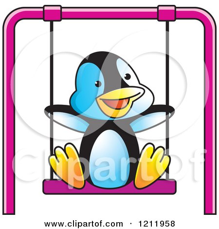 Clipart of a Happy Penguin Swinging - Royalty Free Vector Illustration by Lal Perera